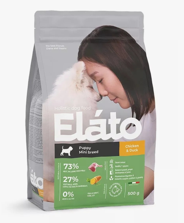 Elato Holistic корм д/щенков мелких пород 500г Курица и утка (Puppy Mini Chicken & Duck)