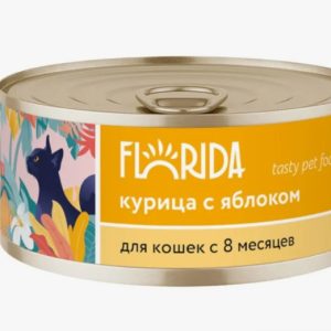 Корм консервированный полнорационный для взрослых кошек из курицы с яблоком 22ел16 0.1 кг (FLORIDA к