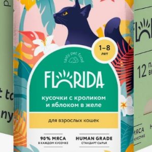 Паучи для взрослых кошек: кусочки с кроликом и яблоком в желе 0.085 кг (FLORIDA паучи Флорида)