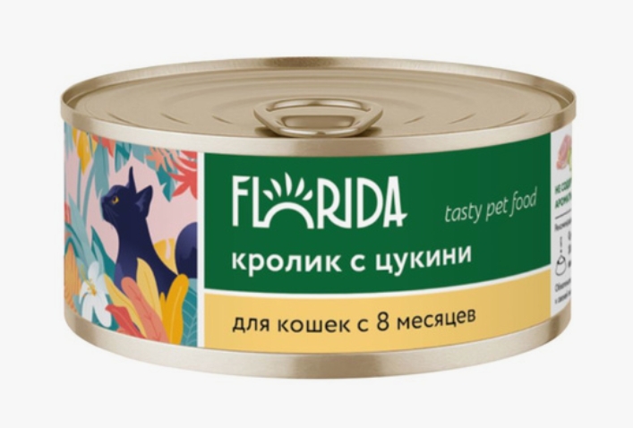 Корм консервированный полнорационный для взрослых кошек из кролика с цукини 22ел16 0.1 кг (FLORIDA к