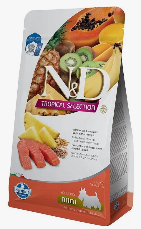 Фармина НД ДОГ Tropical Selection Корм д/взр. собак мелких пород 1,5кг Лосось и тропич. фрукты (2354