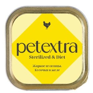 Корм влажный д/взрослых стер. кошек PETEXTRA Жаркое из птицы 100г, ламистер