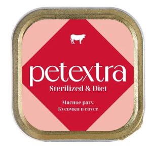 Корм влажный д/взрослых стер. кошек PETEXTRA Мясное рагу 100г, ламистер