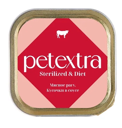 Корм влажный д/взрослых стер. кошек PETEXTRA Мясное рагу 100г, ламистер