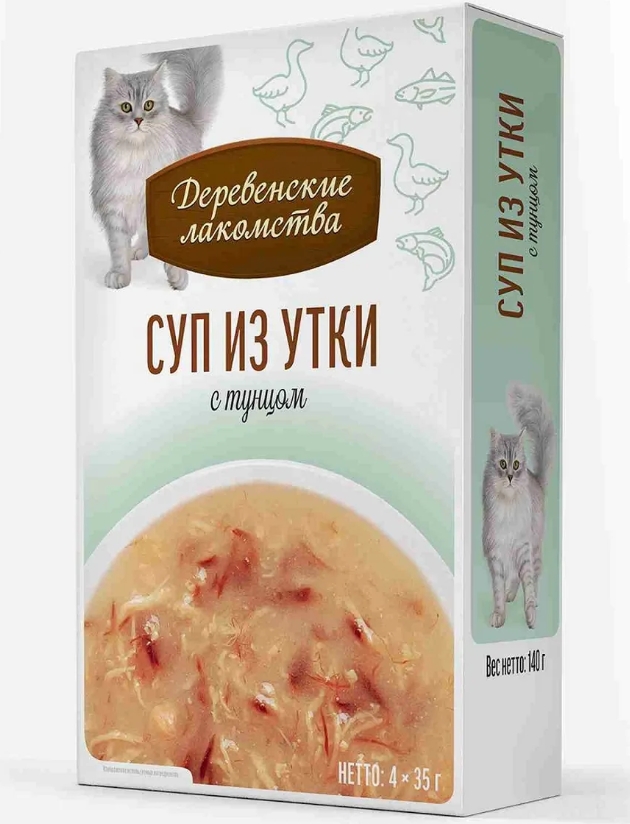 Лакомства Деревенские д/кошек суп из утки с тунцом 35г (пауч) №4