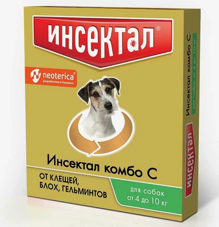 Инсектал капли Комбо С от клещей/блох д/собак 4-10кг пипетка x 1мл