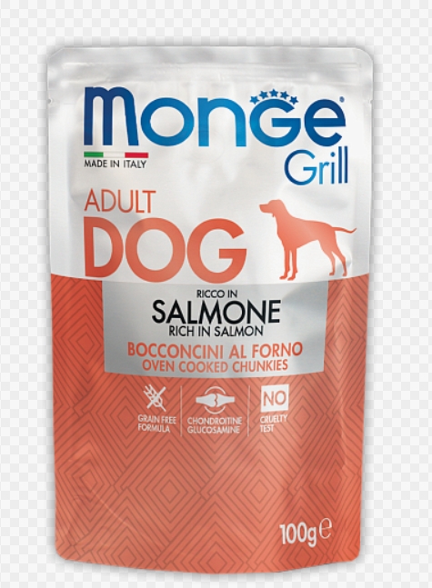 Влажный корм Monge Dog Grill для собак с лососем, паучи 100 г