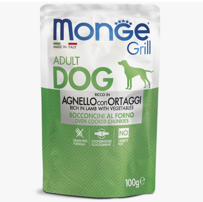 Влажный корм Monge Dog Grill для собак с ягненок и овощами, паучи 100 г
