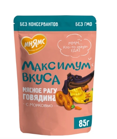 Пауч Мнямс Максимум Вкуса мясное рагу с говядиной и морковью для собак 85 г