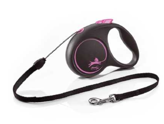 Поводок-рулетка Flexi Black Design cord S 5m 12 kg pink