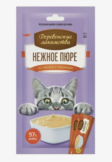 Деревенская лакомства Нежное пюре из лосося д/кошек 10г №4