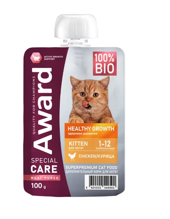 Влажный доп. корм AWARD SPECIAL CARE Healthy growth "пюре" для котят от 1 мес из мяса курицы 100г