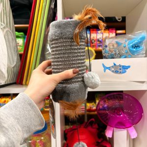 Игрушка-когтеточка д/кошек Цилиндр 19х9см с дразнилками-погремушками-Шарик мех 2шт d=3см, Мышка 2шт