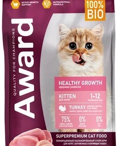 Сухой корм AWARD Healthy growth для котят от 1 мес,берем и кормящих кошек с индейкой и курицей 1,5кг