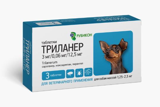 Триланер 3мг/0,06мг/12,5мг (1,25-2,5кг), табл. №3 (симпарика + от гельминтов)