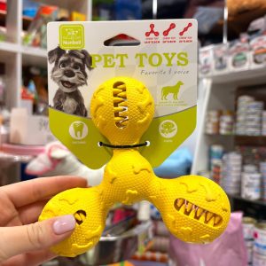 Игрушка  д/собак Гантель тройная 14.5х5.5см 170г с отверстиями, микс
