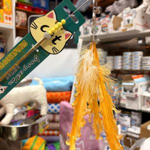 Игрушка-дразнилка  д/кошек Перья кудрявые l=18см с колокольчиком на палочке c бусинамиl=50см, микс