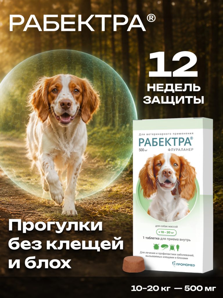 РАБЕКТРА 500 мг, табл. дл/собак 10-20 кг, (1 таб./уп.)